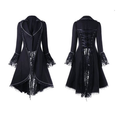 

Roseonmyhand Women Vintage Long-sleeved waist Back Bandage Lace Stitching Jacket OverCoat