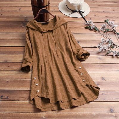 

Women Hooded Tops Long Sleeve Button Solid Color Casual Loose Shirts Hoodie