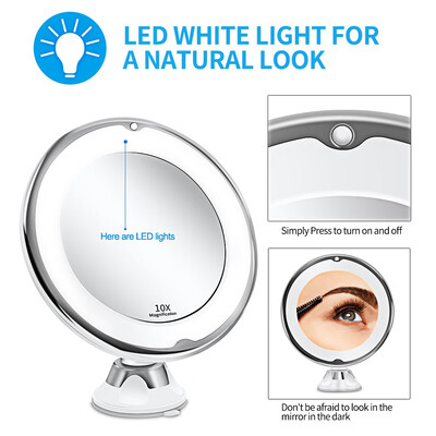 

Portable 10x Magnifying Makeup Vanity Cosmetic Beauty Bathroom Mirror LED Light Makeup Vanity Mirror Drop Shipping