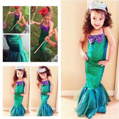 

Kid Ariel Child Little Mermaid Set Girl Princess Dress Party Halloween Costume