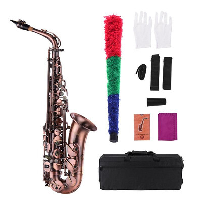 

Muslady High Grade Red Bronze Bent Eb Alto Saxophone E-flat Sax Carved Pattern Woodwind Instrument with Carry Case Gloves Cleaning