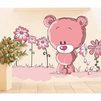 

New Design Adorable Teddy Bear&Flower Wall Sticker Decals Home Decor Mural