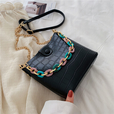 

Qiao Bani 2019 new Korean chic fashion simple contrast color chain bucket bag trend single shoulder diagonal handbag
