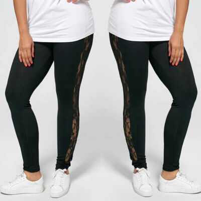 

Plus Size -3XL Sexy Women Lace Pants Side Sheer Leggings Slim Stretch Trousers
