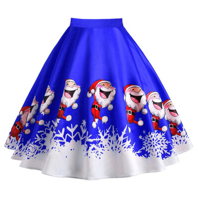 

Roseonmyhand Women Christmas Santa Print Elegant Flare Vintage High Waist Tea Skirt Ball Gown