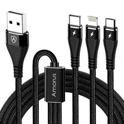 

AMORUS 3 in 1 Data Cable 8 Pin Micro USB Type-C Interface 3A 12m Fast Charging Wire