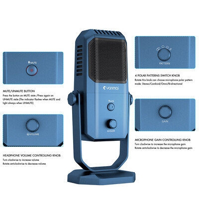 

Yanmai SF-900 USB Microphone Studio Recording Condenser Microphone Four Directivity for Gaming Broadcasting Karaoke