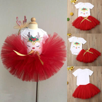 

US Kid Baby Girl Christmas Party Deer Romper Tops Cake Smash Tulle Skirt Dress