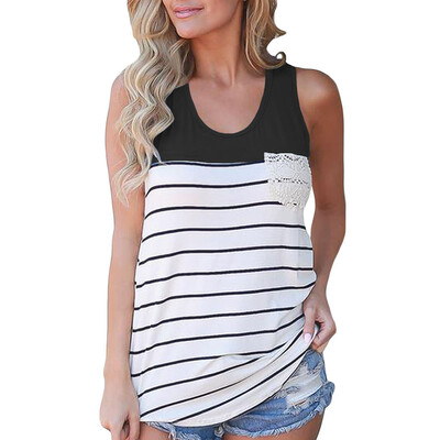

Stripes Crochet Panel Front Pocket Tank Top