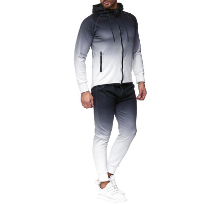 

Toponeto Mens Autumn Dyeing Zipper Print Sweatshirt Top Pants Sets Sport Suit Tracksuit