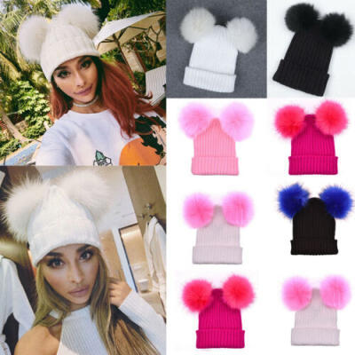 

Women Winter Warm Hat Fur Pom-Pom Hats Knit Crochet Ski Cap Soft Cute Beanie USA