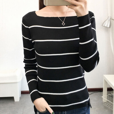 

JOY OF JOY Jingdong womens 2019 spring new sweater sweater female Han Fan white long-sleeved womens round neck loose bottoming shirt female JWYC191644 black one yard