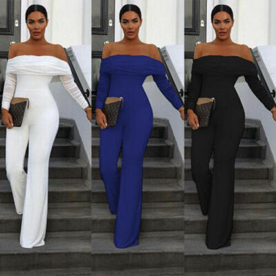 

Women Off shoulder Long Sleeve Jumpsuit Cocktail Evening Party Romper Long Pants