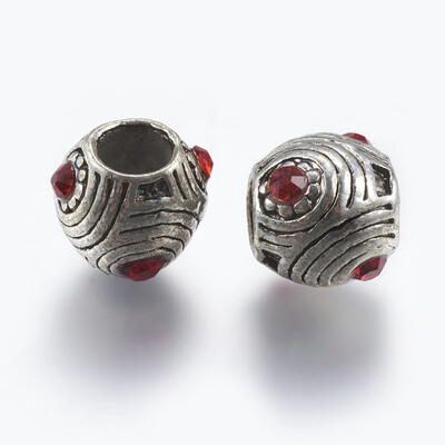 

Alloy European Bead Large Hole Beads with Rhinestone Oval Light Siam 9x9mm Hole 45mm