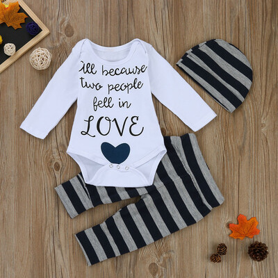 

Cute Newborn Infant Baby Boys Letter Romper TopsStriped Pants Cap Outfits Set