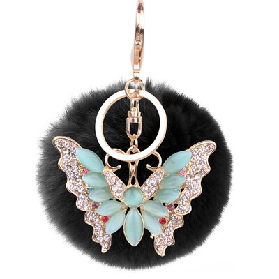 

Soft 8CM Rex Rabbit Hair Ball Butterfly Alloy Keychain Couple Mobile Phone Bag Hanging