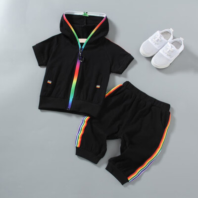 

2Pcs Summer Kids Baby Boy Short Sleeve Zipper Sweatshirt HoodiesShorts Outfit Clothes Set