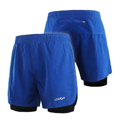 

Lixada Mens 2-in-1 Running Shorts Quick Drying Breathable Active Training Exercise Jogging Cycling Shorts with Longer Liner