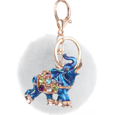 

Soft 8CM Rex Rabbit Hair Ball Diamond Alloy Elephant Keychain Lovers Bags Mobile Phone Accessories
