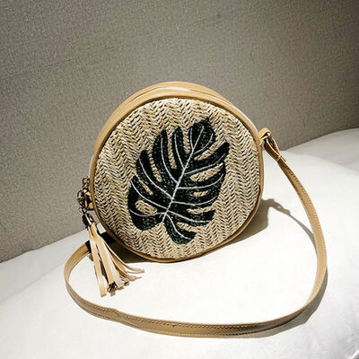 

Fashion Women Embroidery Round Straw Bags Bohemian Summer Handbags Rattan Crossbody Bags Handmade Woven Beach Circular Bags