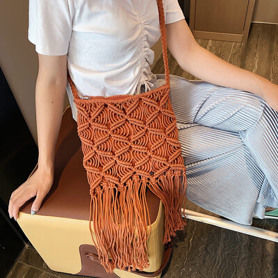 

Tailored Womens Bag Fringe Shoulder Bag Woven Crossbody Bag Solid Color Fashion