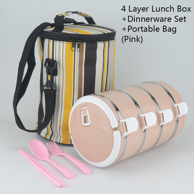 

Natural Nordic Design colorful Portable stainless steel lunch box Bento combination container With Spoons&bag Leakproof box