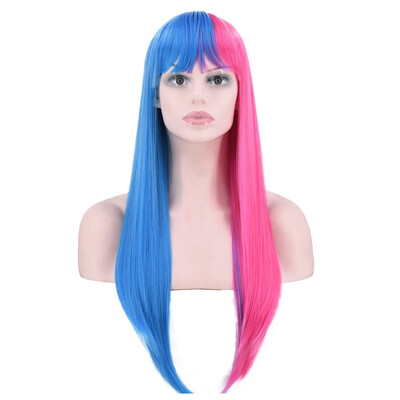 

〖Follure〗Fashion Sexy Wig Half Blue & Half Pink Synthetic Long Wigs Rose Net Hot