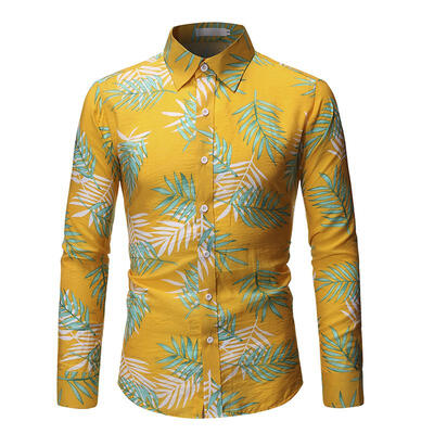 

Mens Long Sleeve Floral Shirt Casual Button Down Tropical Print Beach Shirts