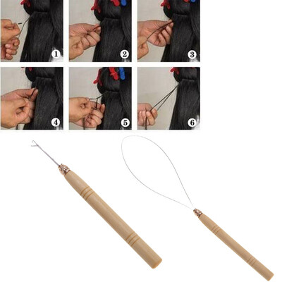 

Toponeto Wooden Handle Pulling Loop Needle Hair Extension Tools for All Kinds Micro Beads