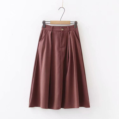 

Women Mid Skirts Autumn A-line High Waist Solid Color Girls Skirt Female Vintage Casual Temperament Commute Female Skirts