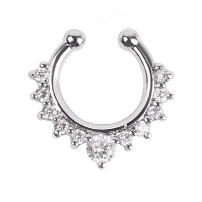 

EK165 New Crystal Clicker Fake Septum For Women Clip Hoop Nose Ring Faux Piercing Gold Silver Plated Men Girl Gift Body Jewelry