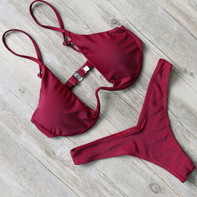 

Roseonmyhand Women Manual Push-Up Padded Bra Beach Halter Bikini Set Swimsuit Swimwear