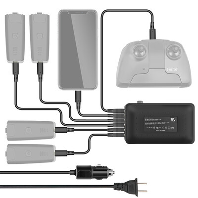 

Siaonvr 6-in-1 For Parrot ANAFI Drone Multi-Batteries Fast Charger Adapter &Car Charger