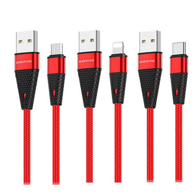 

Borofone BU10 Universal USB To Type-C Micro USB Lightning Nylon Braided Charging Data Cord Cable-MICRO USB