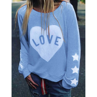 

Womens Long Sleeve Pullover Hoodie Casual Hearted T-Shirt Sweatshirt Tops Blouse