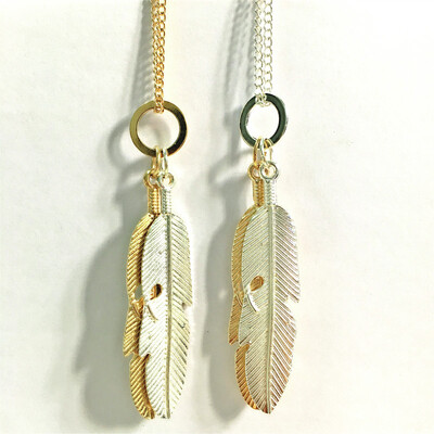 

New Women Necklaces & Pendants Charm Big Double Feather Pendant 28 inch Length long chain Necklace women Christmas Gift N99