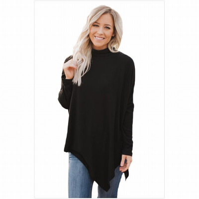 

High-neck long-sleeved knit cape sweater solid color casual long-sleeved sweater top