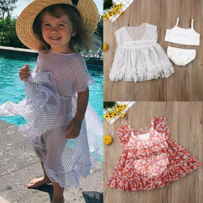 

UK Toddler Kids Baby Girls Bikini Swimwear Bathing Beach Chiffon Dress Outfits