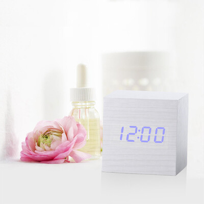 

Gobestart New Modern Wooden Wood Digital LED Desk Alarm Clock Thermometer Timer Calendar