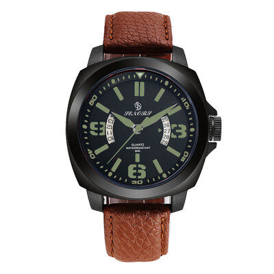 

〖Follure〗SENORS Waterproof Mens Date Leather Strap Travel Sport Quartz Wrist Watch