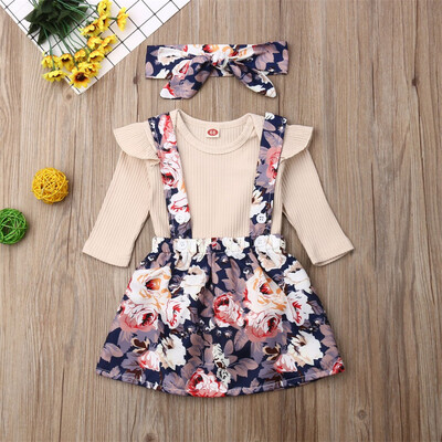 

3PCS Newborn Kid Baby Girl Outfits Clothes Romper BodysuitTutu Floral Dress Set