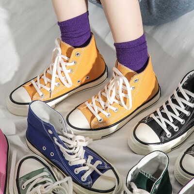 

1970s replica canvas shoes couple wild student casual shoes high-top belt trend pop flat white sho