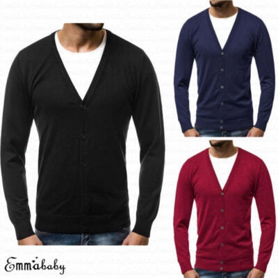 

New Fashion Men Slim Fit V-neck Knitwear Pullover Cardigan Sweater Tops