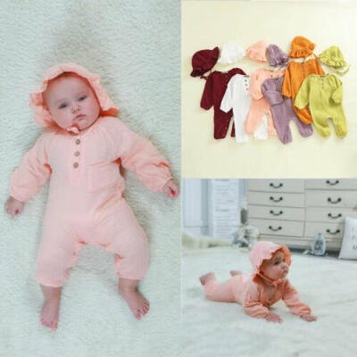 

US Newborn Infant Baby Girl Kid Bodysuit Romper Hat Autumn Winter Clothes Sets
