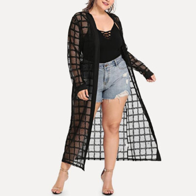 

Roseonmyhand Women Plus Size Casual Long Sleeve Plaid Lace Waist Cardigan