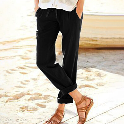 

Tailored Fashion Womens Leisure Straight Strappy Cotton&Hemp Long Pants