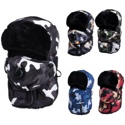

Winter Warm Hat Russian Ski Hat Plush Earmuffs Padded Flat Cap Windproof Sport