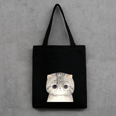 

Tailored Fashion Women Canvas Printing Cute Cat Shoulder Bags Large Capacity Shopping Bag