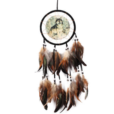 

Wolf Totem Dream Catcher Feather Bead Hanging Decor Ornament