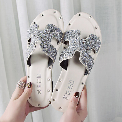 

Slippers Women Wear Spring Korean Version Baitao Fashion Water Diamond Slipped Flat Bottom Sandals